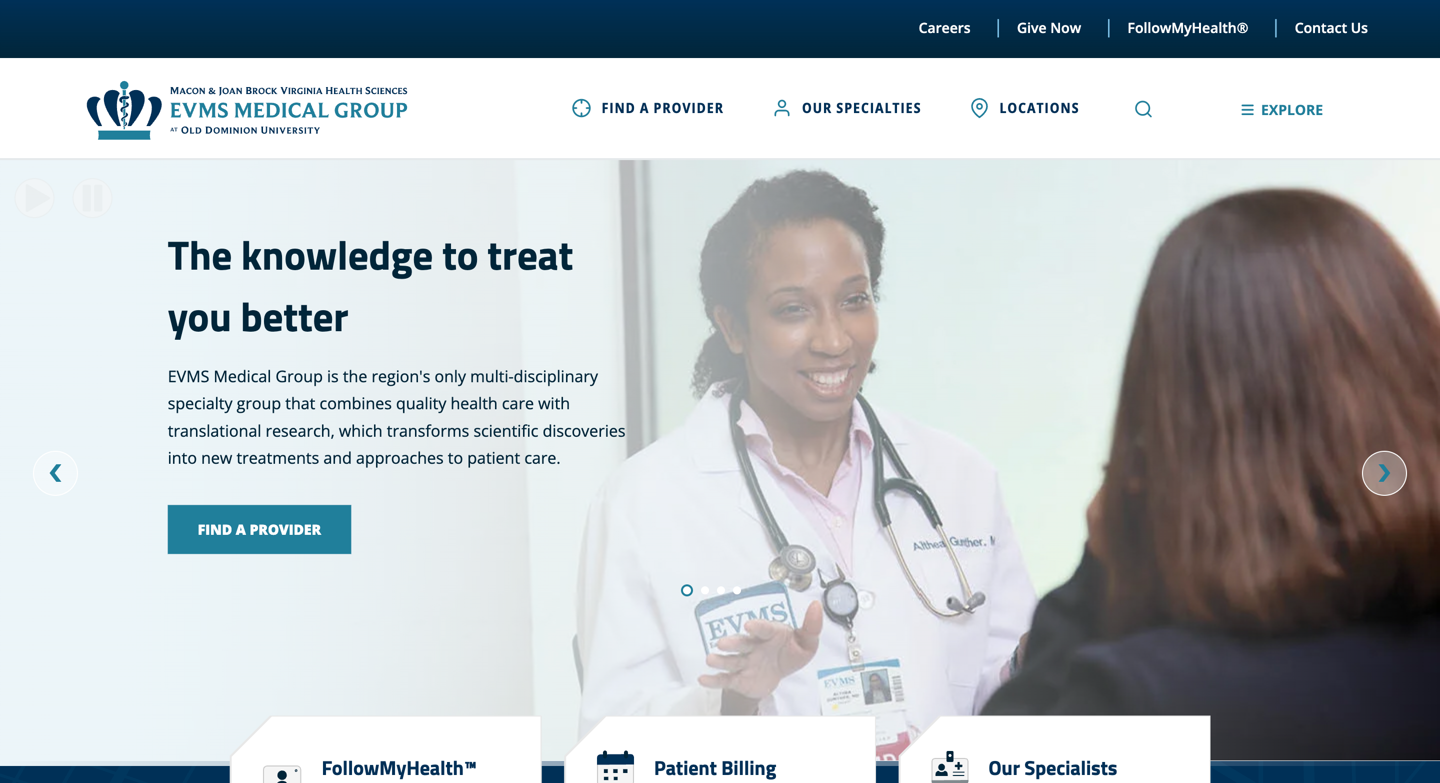 preview of EVMS Medical Group website